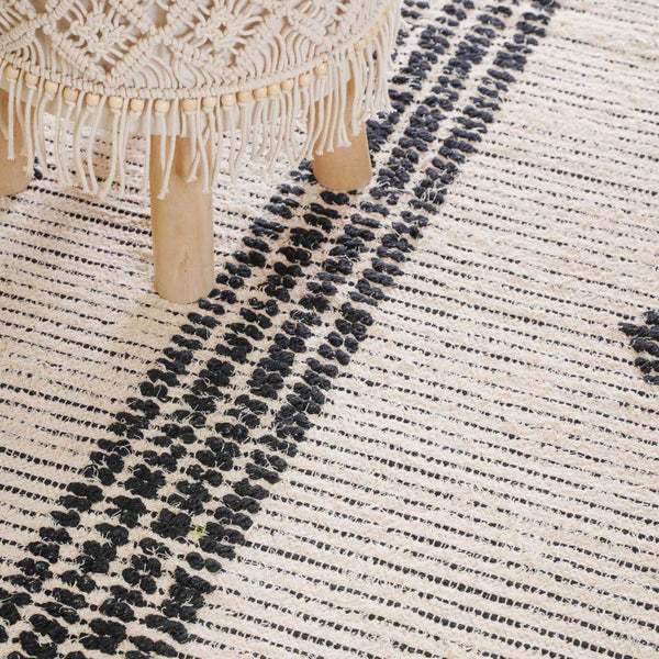 Black and Beige Hand Woven Carpet for Living Room