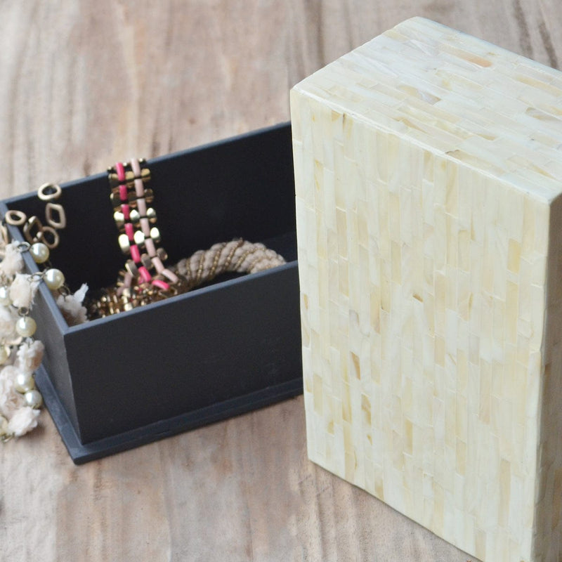 Mother Of Pearl Rectangle Box- Pearl White