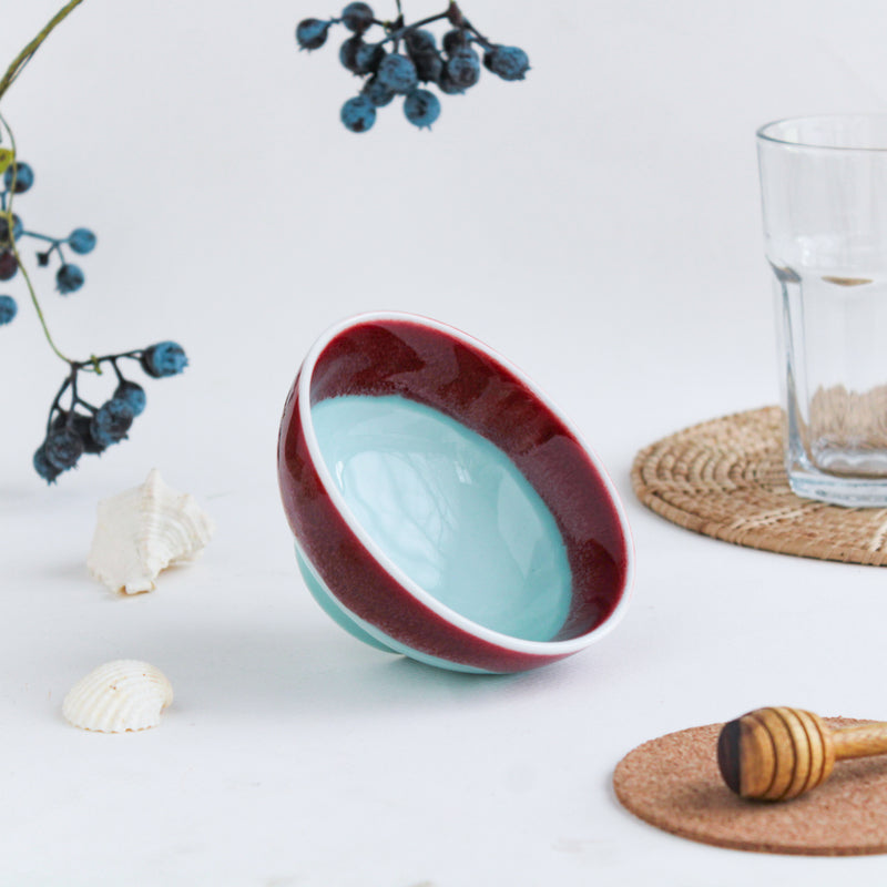 Red And Blue Bowl - Set of 2 200 ml - Bowl,ceramic bowl, snack bowls, curry bowl, popcorn bowls | Bowls for dining table & home decor