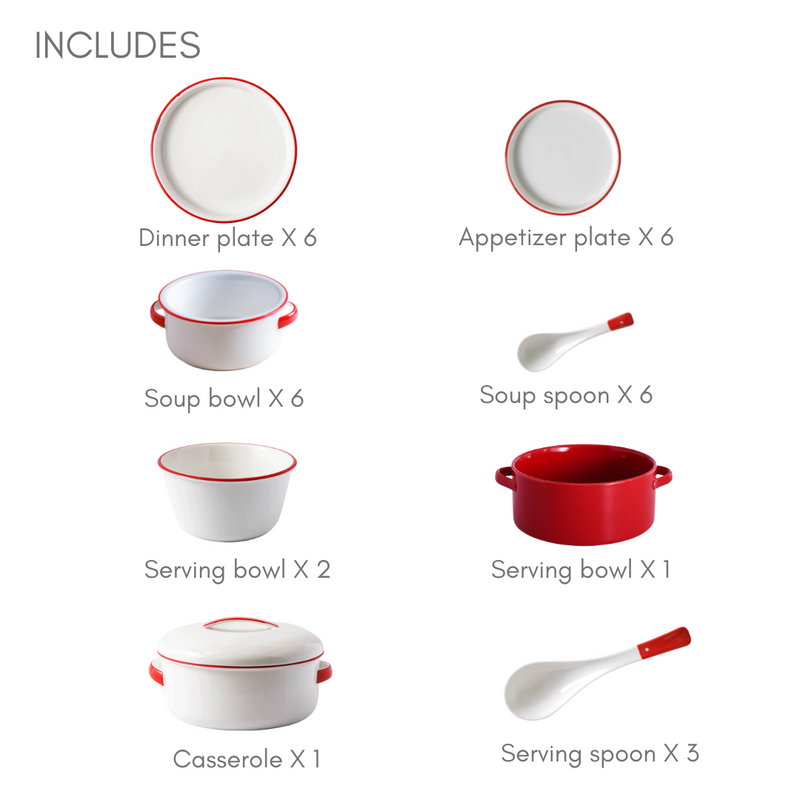 Red Toujours 31 Piece Dinner Set For 6