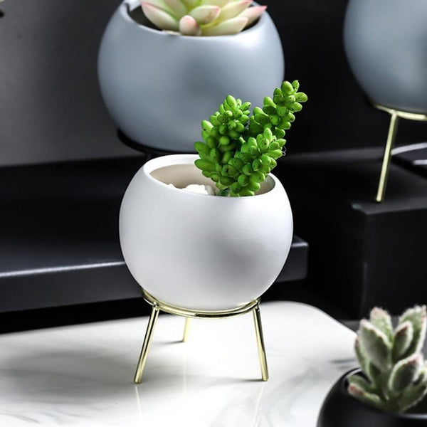 Round Planter With Stand White Gold - Indoor planters and flower pots | Home decor items