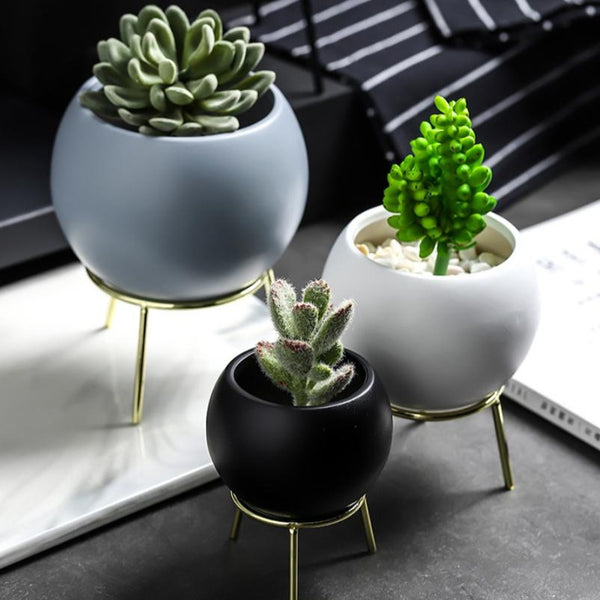Round Planter With Stand Grey Gold - Indoor planters and flower pots | Home decor items