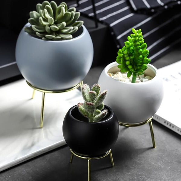 Round Planter With Stand White Gold - Indoor planters and flower pots | Home decor items