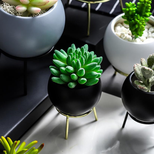 Round Planter With Stand Gold Black - Indoor planters and flower pots | Home decor items