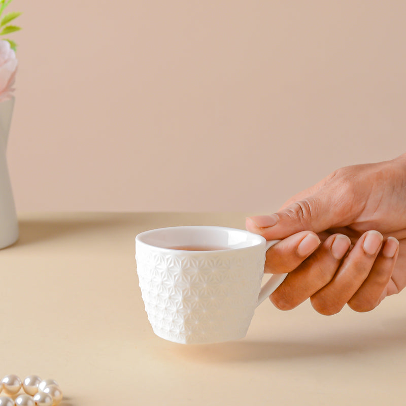 Riona Patterned Teacup White- Tea cup, coffee cup, cup for tea | Cups and Mugs for Office Table & Home Decoration