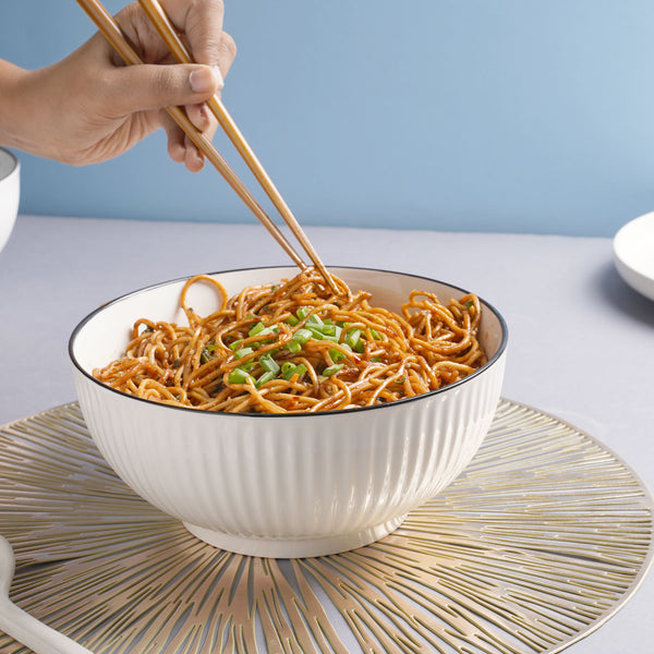 White Ribbed Serving Bowl