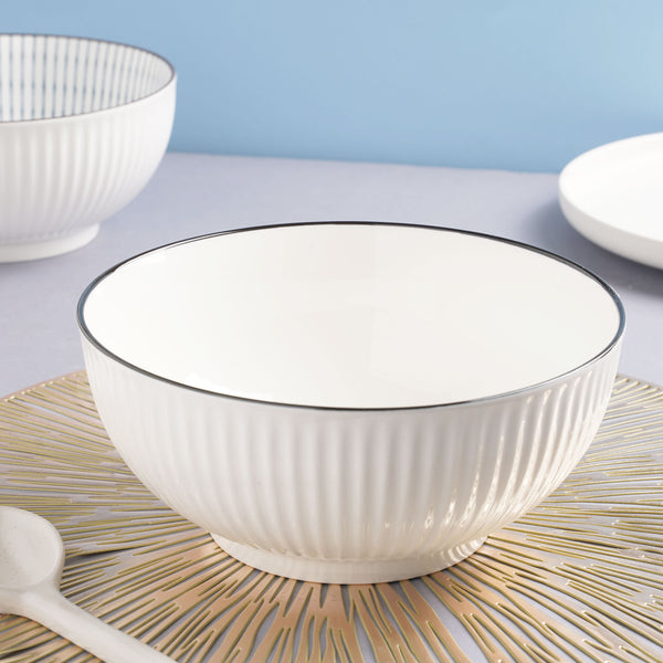 White Ribbed Serving Bowl