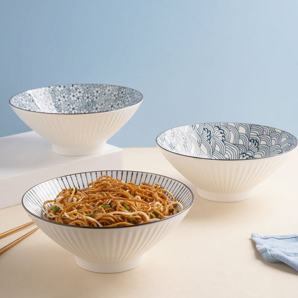 Meraki Ramen Bowl Scallop Patterns 700 ml - Soup bowl, ceramic bowl, ramen bowl, serving bowls, salad bowls, noodle bowl | Bowls for dining table & home decor