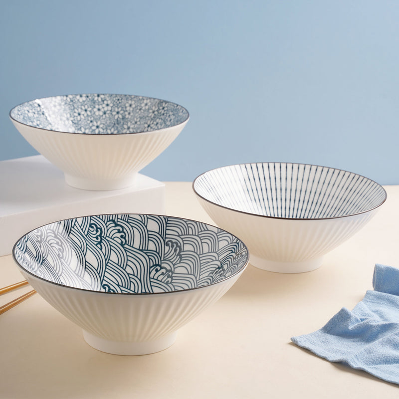 Meraki Ramen Bowl Scallop Patterns 700 ml - Soup bowl, ceramic bowl, ramen bowl, serving bowls, salad bowls, noodle bowl | Bowls for dining table & home decor