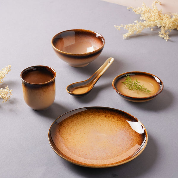 Brown Ceramic Dinner Set For One