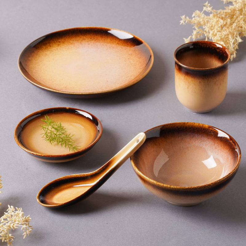 Brown Ceramic Dinner Set For One