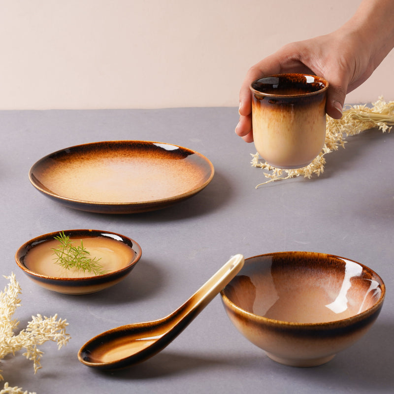 Brown Ceramic Dinner Set For One
