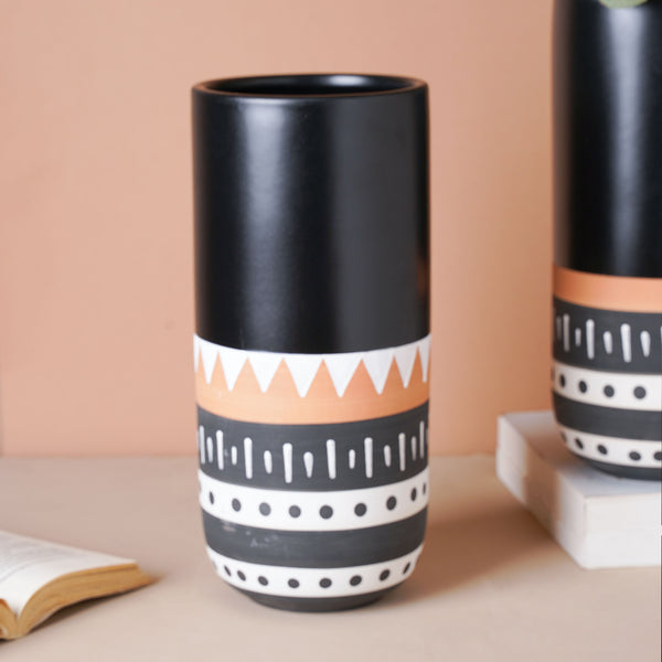 Black Ethnic Flute Vase