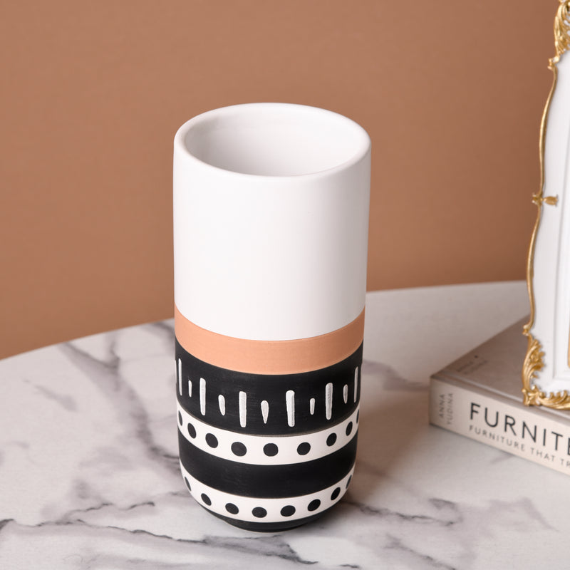 White Ethnic Vase - Flower vase for home decor, office and gifting | Home decoration items