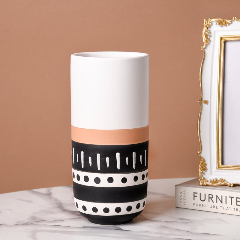 White Ethnic Vase - Flower vase for home decor, office and gifting | Home decoration items