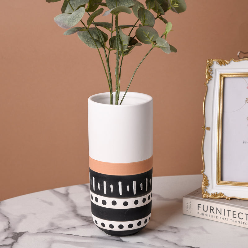 White Ethnic Vase - Flower vase for home decor, office and gifting | Home decoration items