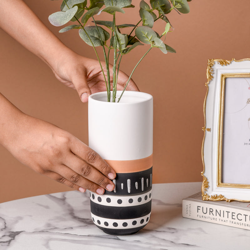 White Ethnic Vase - Flower vase for home decor, office and gifting | Home decoration items