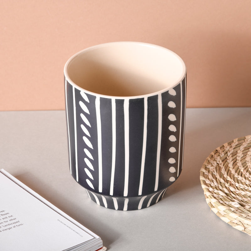 White Pattern Ceramic Pot - Flower vase for home decor, office and gifting | Home decoration items