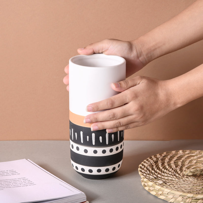 White Ethnic Vase - Flower vase for home decor, office and gifting | Home decoration items