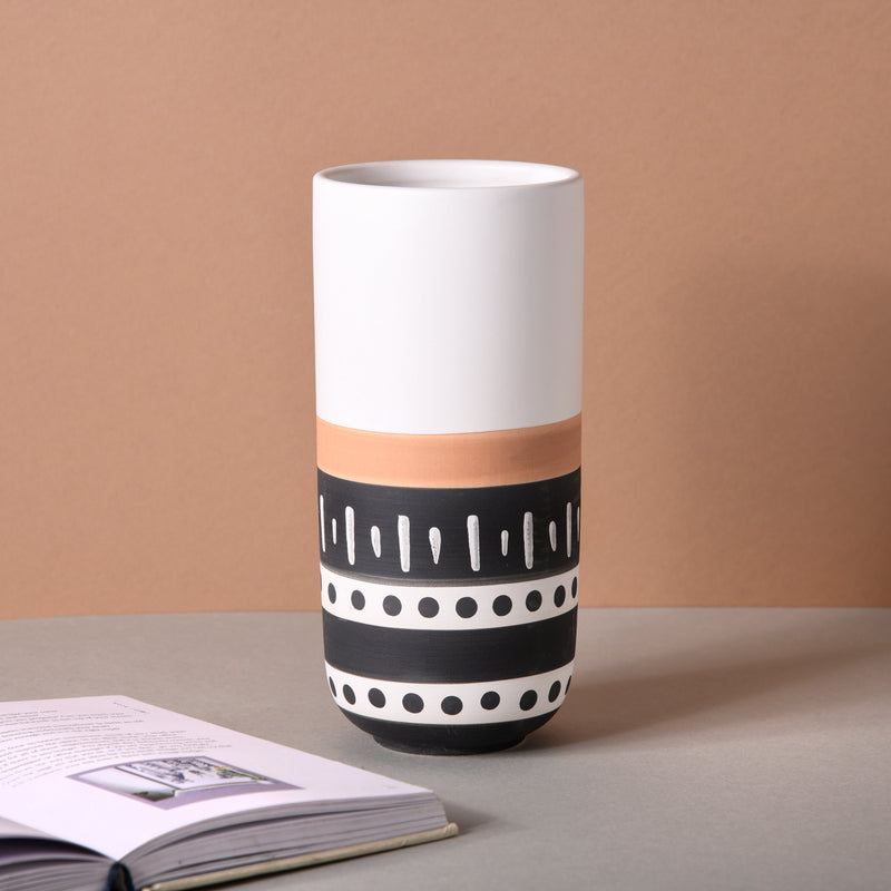 White Ethnic Vase - Flower vase for home decor, office and gifting | Home decoration items