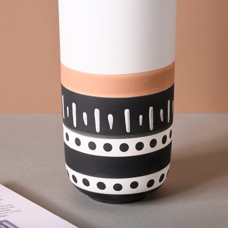 White Ethnic Vase - Flower vase for home decor, office and gifting | Home decoration items