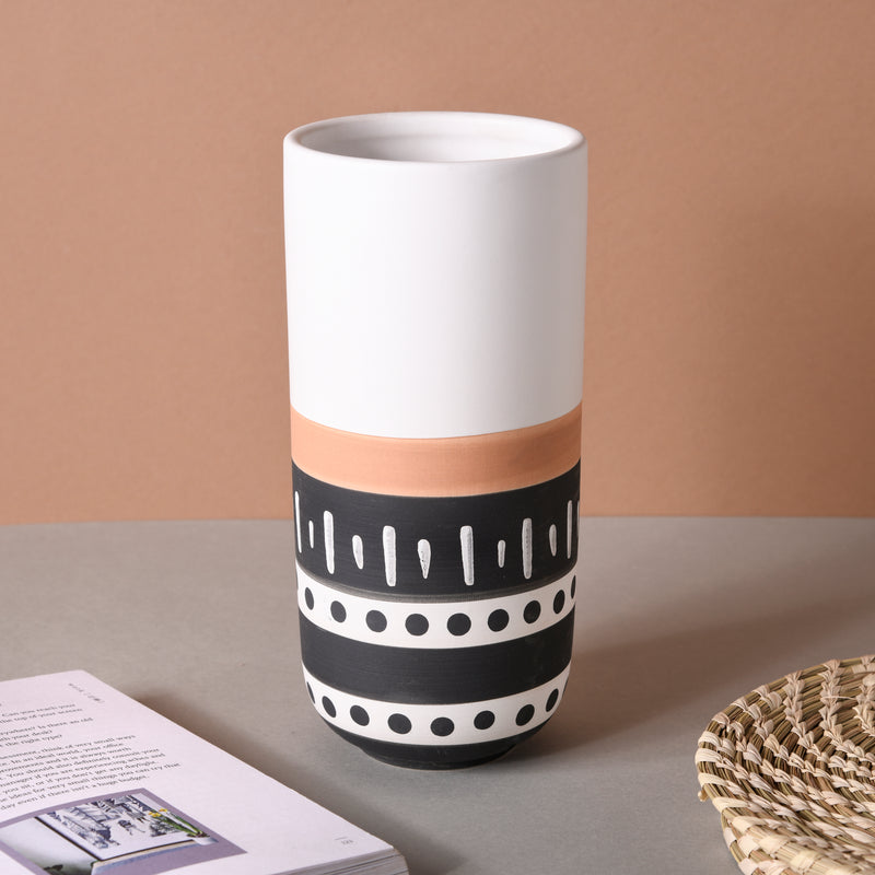 White Ethnic Vase - Flower vase for home decor, office and gifting | Home decoration items