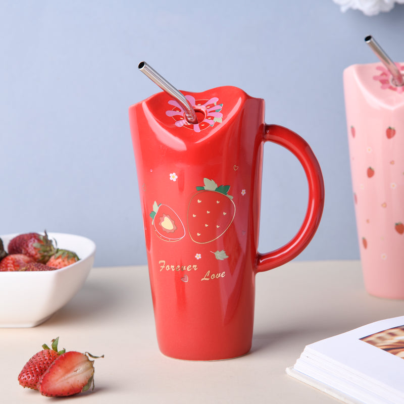 Strawberry Sipper- Mug for coffee, tea mug, cappuccino mug | Cups and Mugs for Coffee Table & Home Decor