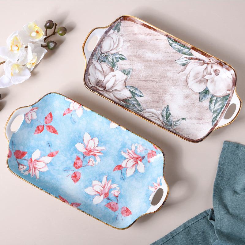 Ceramic Floral Tray - Ceramic platter, serving platter, fruit platter | Plates for dining table & home decor