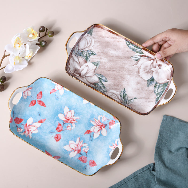 Ceramic Floral Tray - Ceramic platter, serving platter, fruit platter | Plates for dining table & home decor