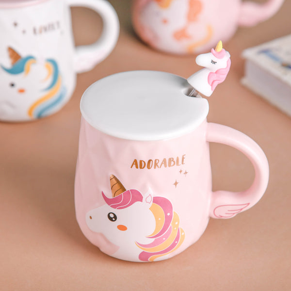 Unicorn Mug With Lid And Spoon