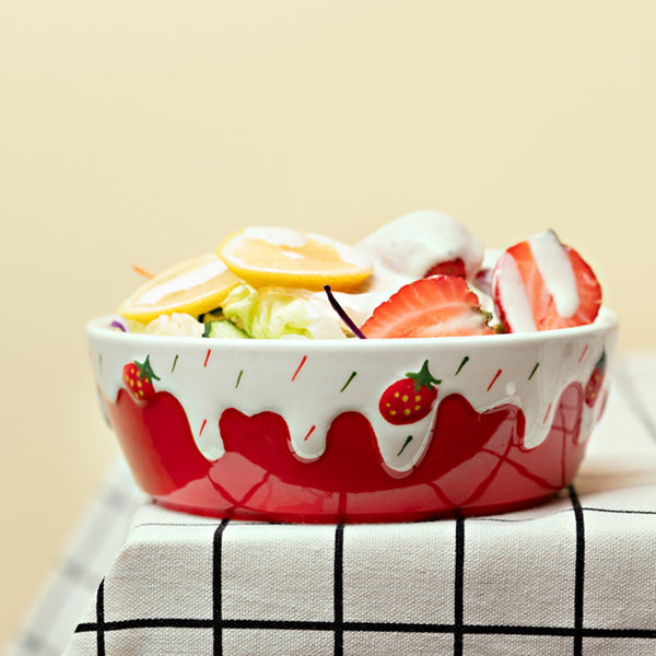 Strawberry Salad Bowls - Bowl, ceramic bowl, serving bowls, noodle bowl, salad bowls, bowl for snacks, large serving bowl | Bowls for dining table & home decor