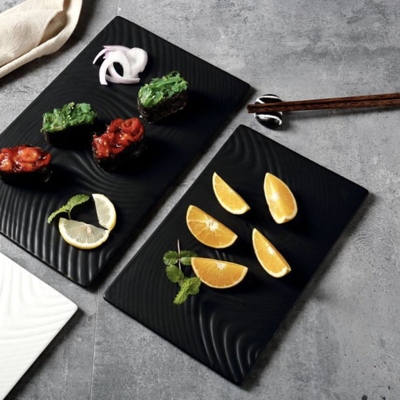 Black Serving Plate Texture Small - Ceramic platter, serving platter, fruit platter | Plates for dining table & home decor