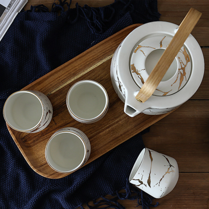 Marble White Gold Tea Set - Tea cup set, tea set, teapot set | Tea set for Dining Table & Home Decor