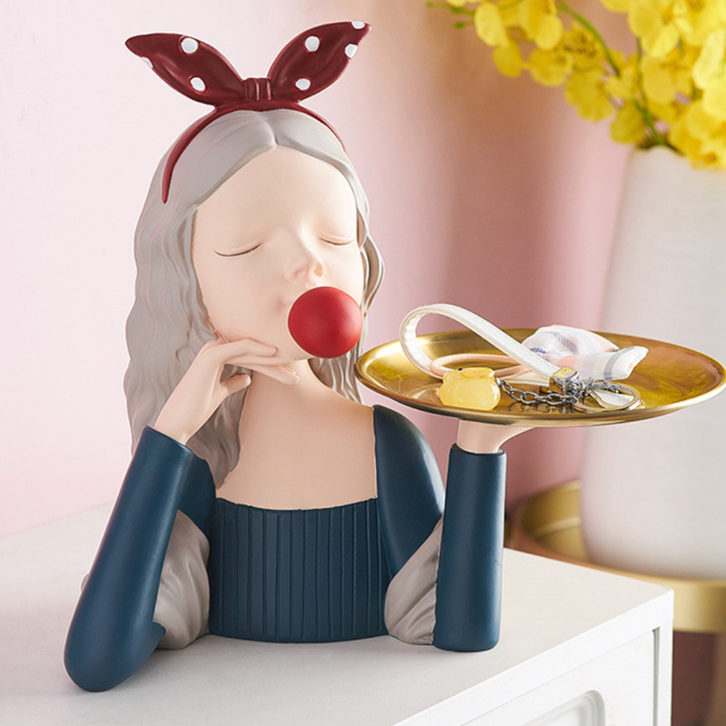 Red Ribbon Girl Showpiece Platter - Showpiece | Home decor item | Room decoration item