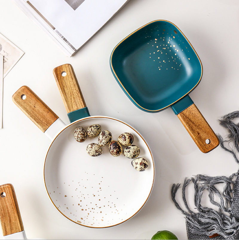 CARA bowl with wooden handle - midnight green - Serving bowls, noodle bowl, snack bowls, curry bowl | Bowls for dining & home decor