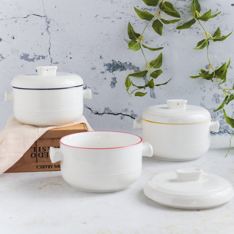 Serving Pot With Lid - Serving bowl with lid, ceramic bowls with lids, noodle bowl, curry bowl, oven bowl, soup bowl with handle | Bowls for dining table & home decor