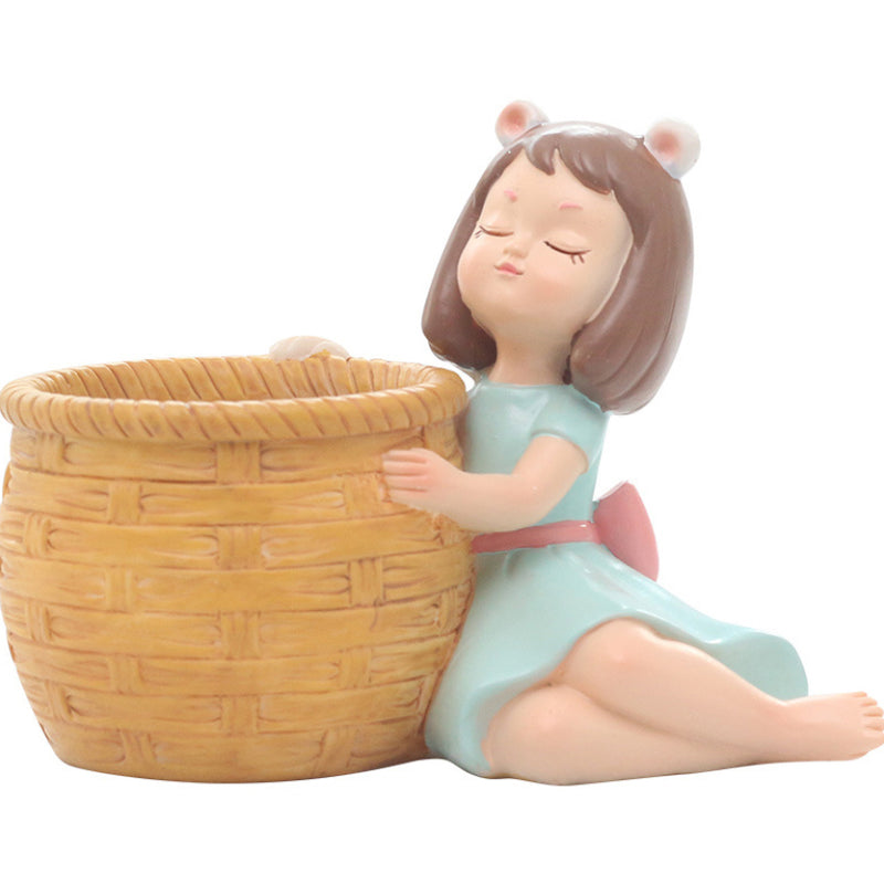 Girl With Basket Planter - Indoor planters and flower pots | Home decor items