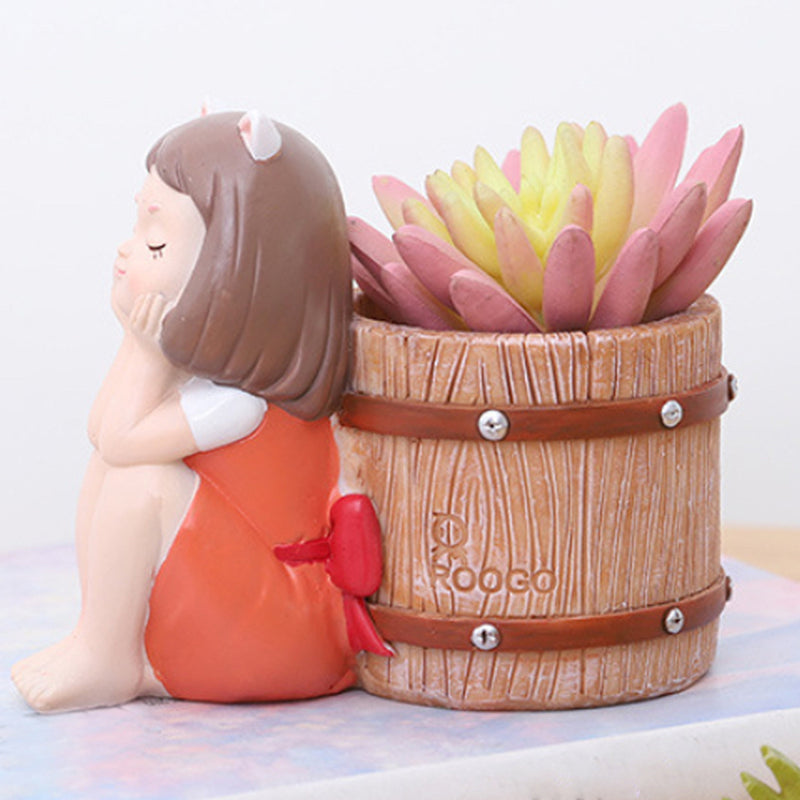 Girl With Basket Planter - Indoor planters and flower pots | Home decor items