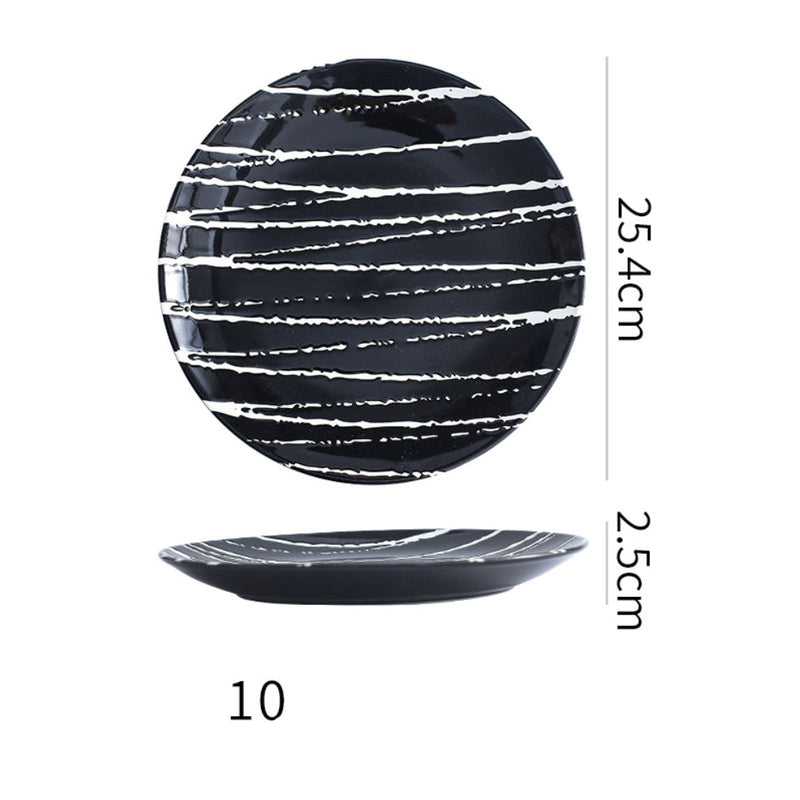 Sleek Abstract Patterned Dinner Plate Black 9.5 Inch - Serving plate, rice plate, ceramic dinner plates| Plates for dining table & home decor
