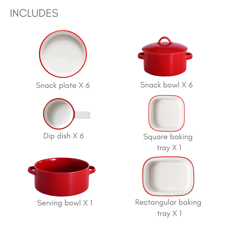 Red Toujours 21 Piece Pasta Snack Set For 6