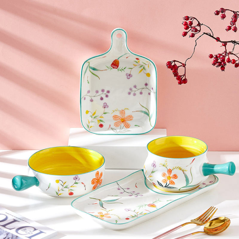Spring Bowl with Handle - Ceramic bowl, salad bowls, snack bowls, bowl with handle, oven bowl | Bowls for dining table & home decor