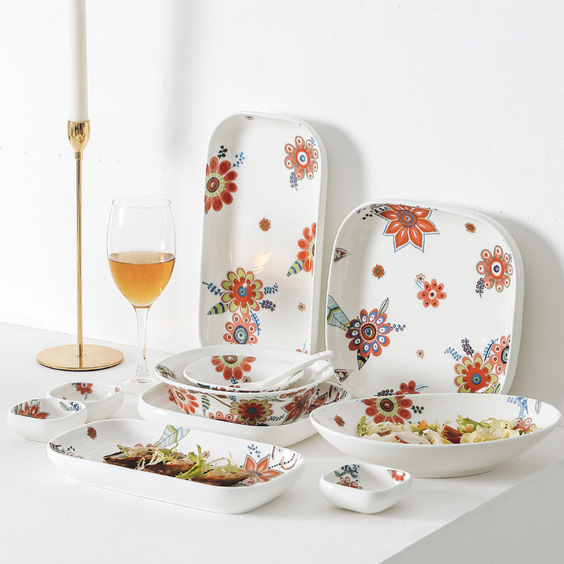 Square Deep Plate Floral - Serving plate, pasta plate, lunch plate, deep plate | Plates for dining table & home decor
