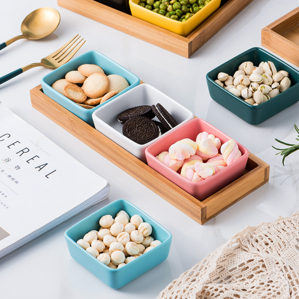 Square Bowls and Wooden Trays