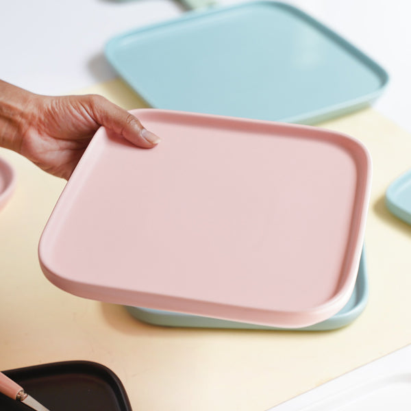 Ceramic Square Dining Plate Pink - Serving plate, rice plate, ceramic dinner plates| Plates for dining table & home decor