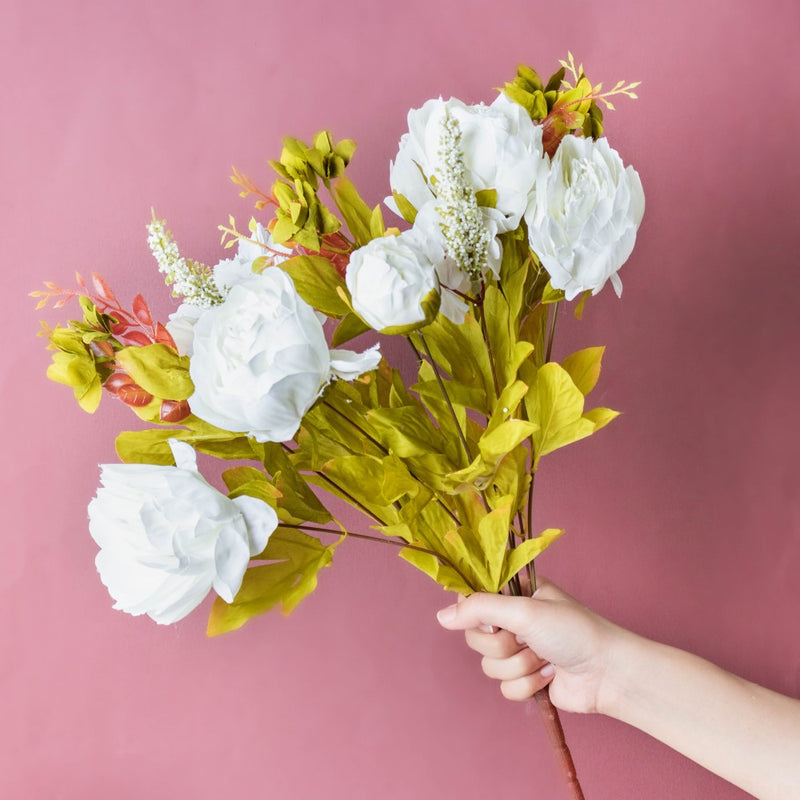 Faux Rose Bouquet White - Artificial flower | Home decor item | Room decoration item
