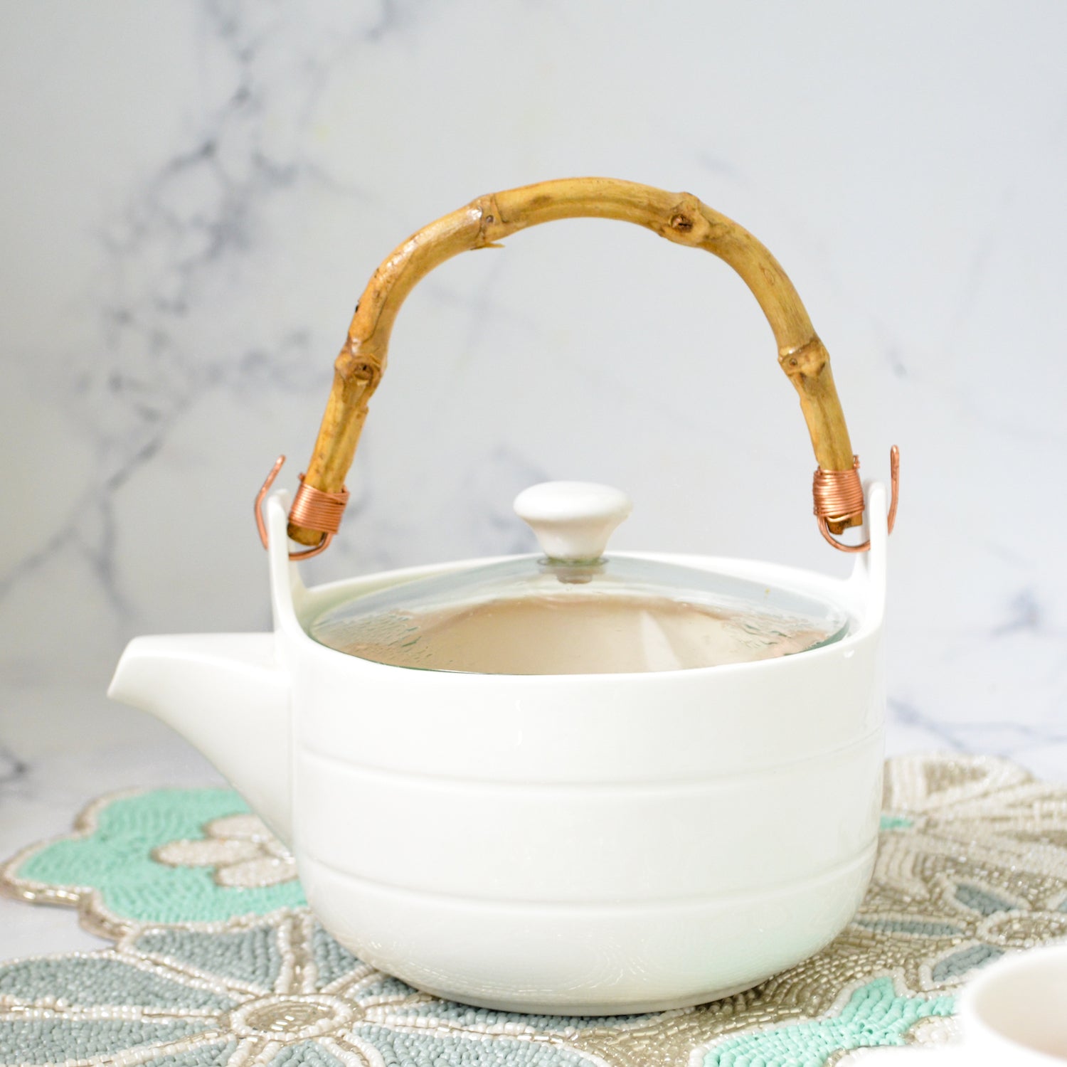 MAGNIFIQUE tea pot set white with glass lid Online Premium Tea