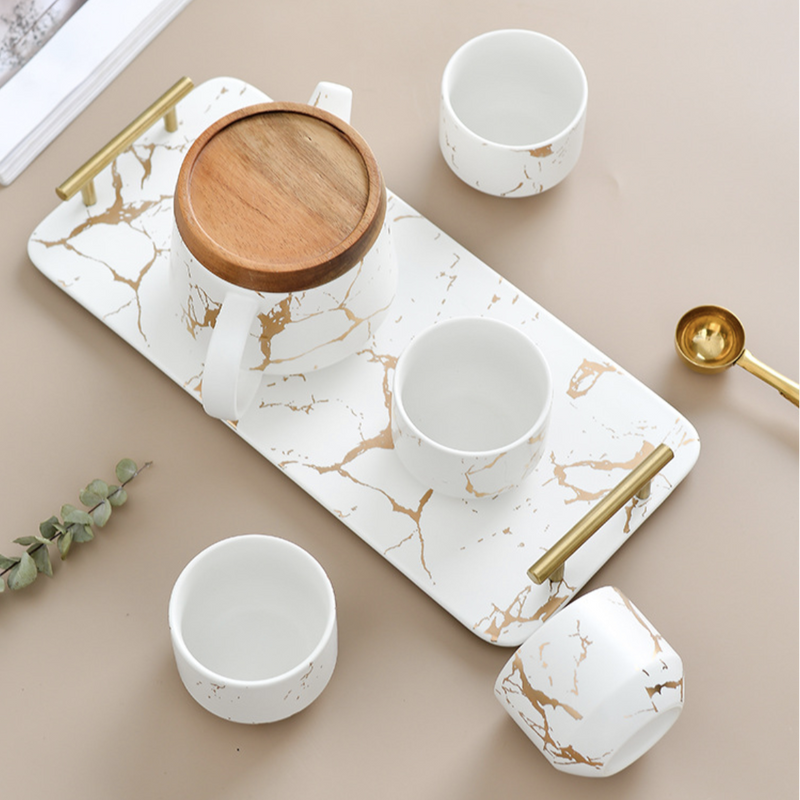 Tea Set With Tray - Tea cup set, tea set, teapot set | Tea set for Dining Table & Home Decor