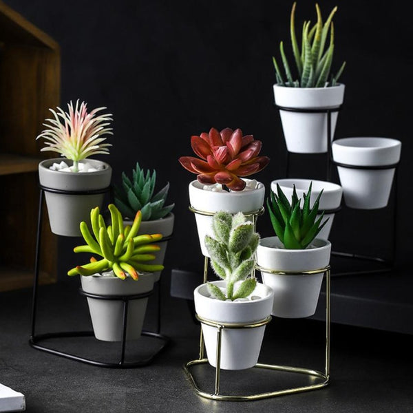 Planter Stand of 3 White Black - Indoor plant pots and flower pots | Home decoration items