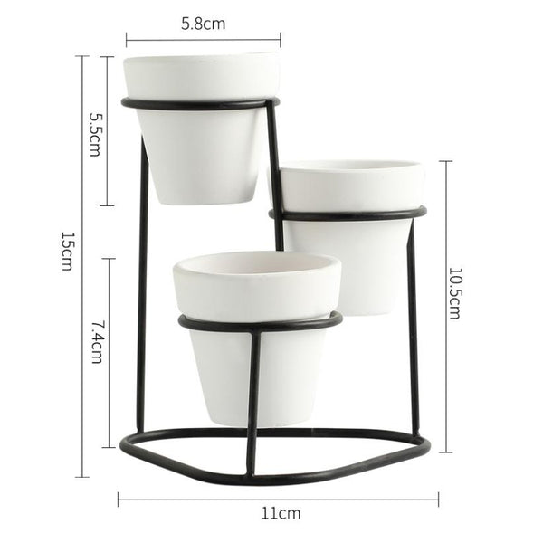 Planter Stand of 3 White Black - Indoor plant pots and flower pots | Home decoration items