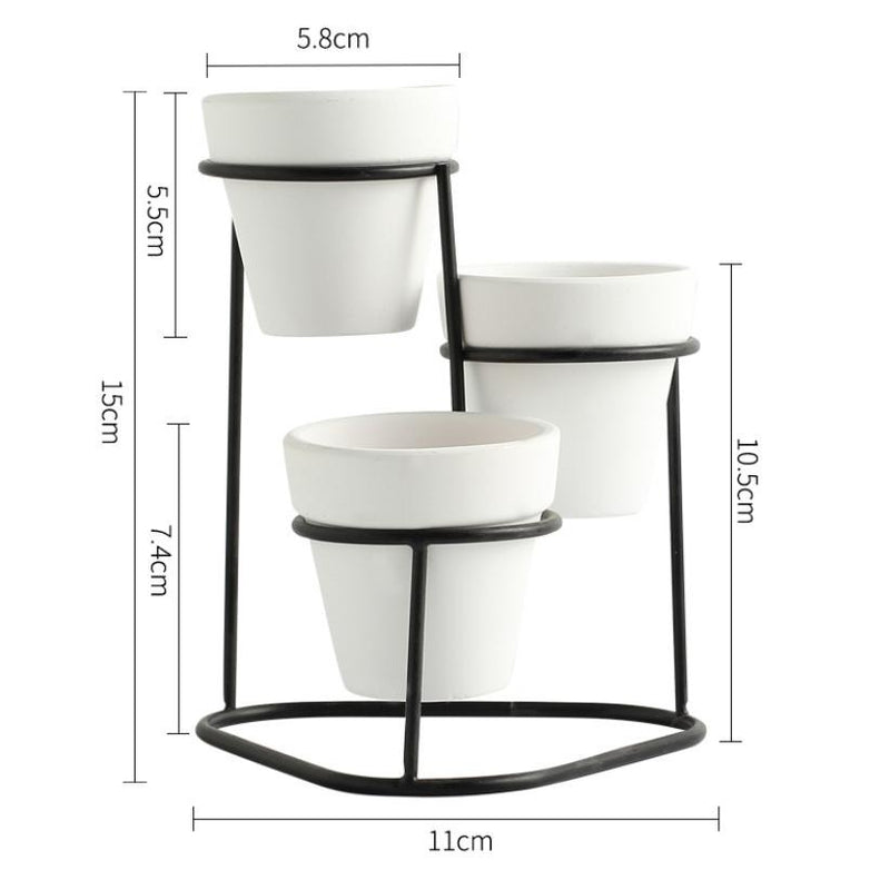 Planter Stand of 3 White Black - Indoor plant pots and flower pots | Home decoration items